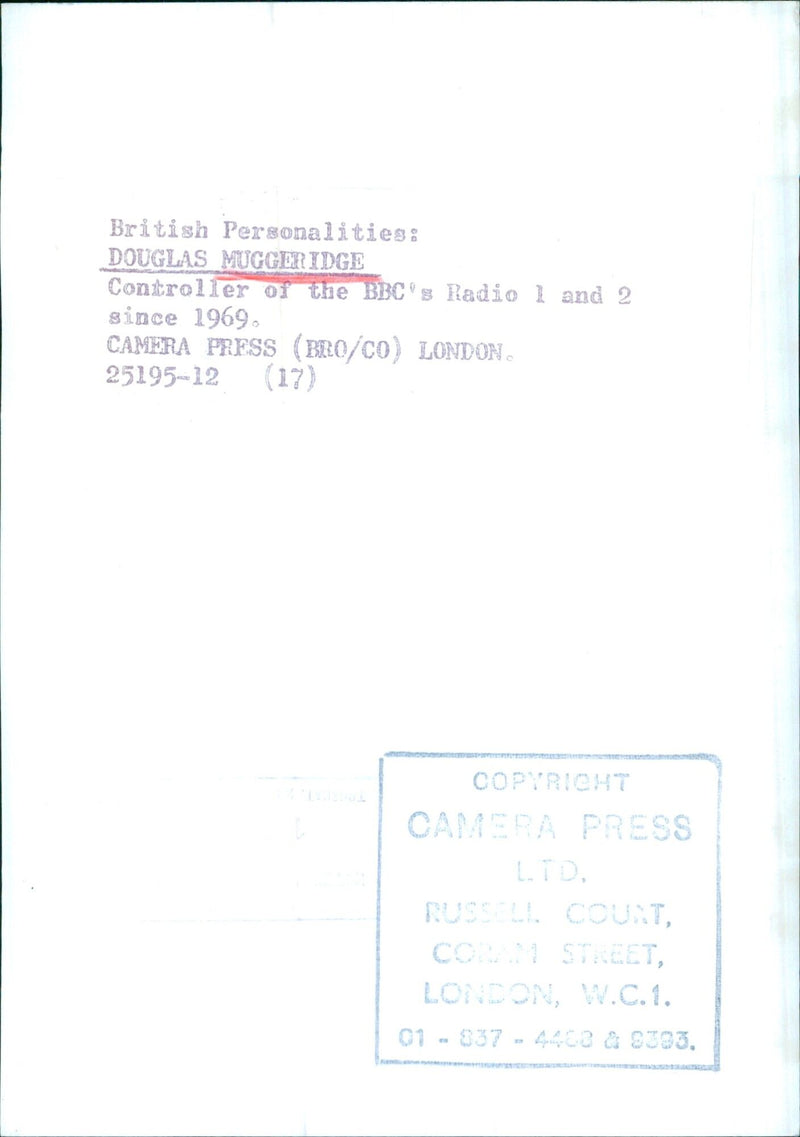 DOUGLAS MUGGERIDGE Controller of the BBC's Radio 1 and 2 since 1969. - Vintage Photograph