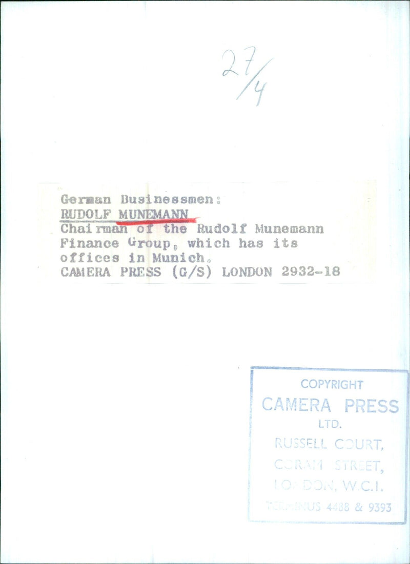 RUDOLF MUNEMANN, Chairman of Rudolf Munemann Finance Group - Vintage Photograph