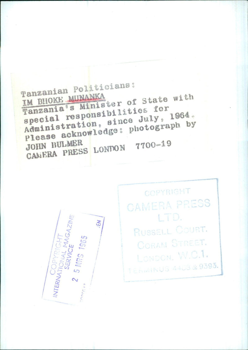 Tanzanian Minister of State with Special Responsibilities for Administration - Vintage Photograph