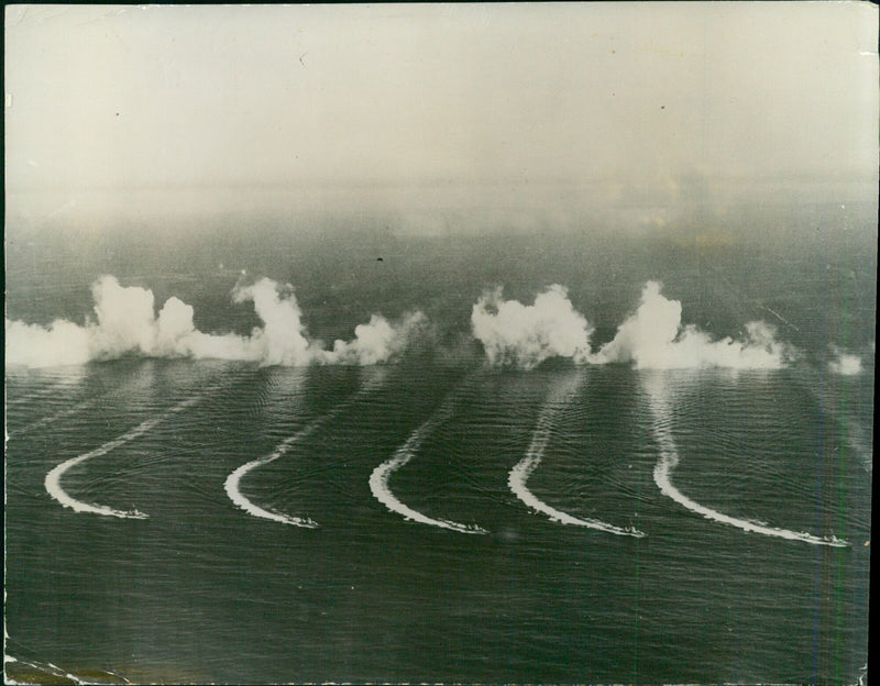 Aerial view of U.S. Naval formation during Navy Day rehearsal - Vintage Photograph