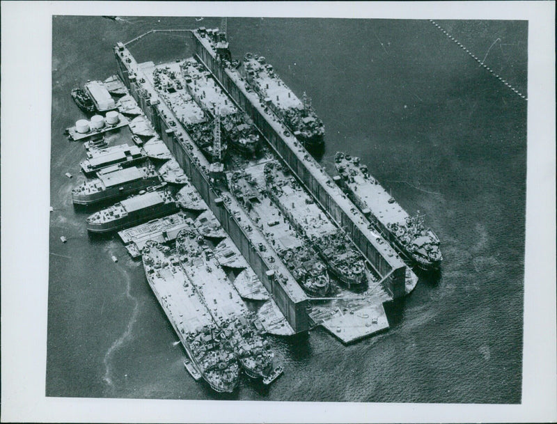 Floating Giant Drydock in Operation - Vintage Photograph