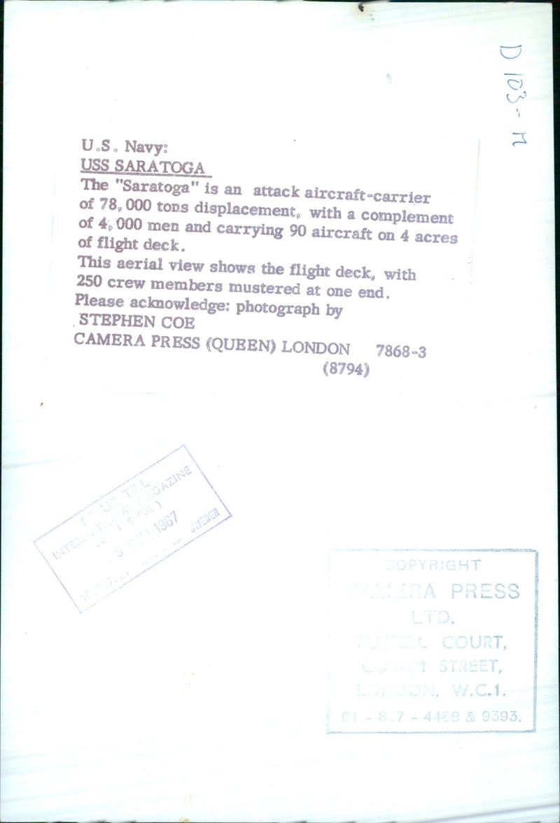 Aerial view of USS SARATOGA - Vintage Photograph