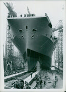 Princess Elizabeth launches greatest aircraft carrier - Vintage Photograph