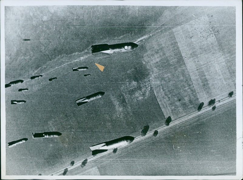 Bombs fall on Soviet tanks - Vintage Photograph