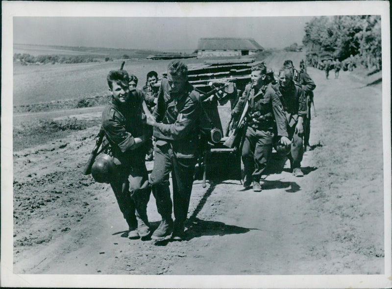 Engineers hauling auxiliary equipment. - Vintage Photograph