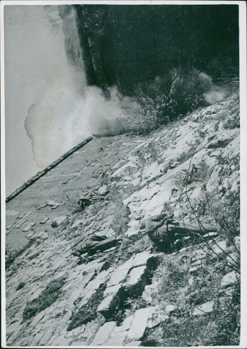 Mountain troops storm a rock fortress - Vintage Photograph