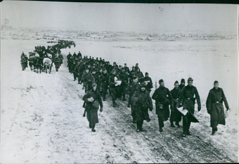 German soldiers marching through Ukraine's snowy plains - Vintage Photograph