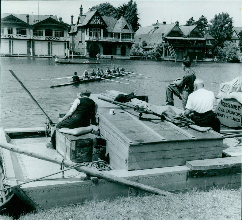 Russian rowing team practicing on the river bank - Vintage Photograph