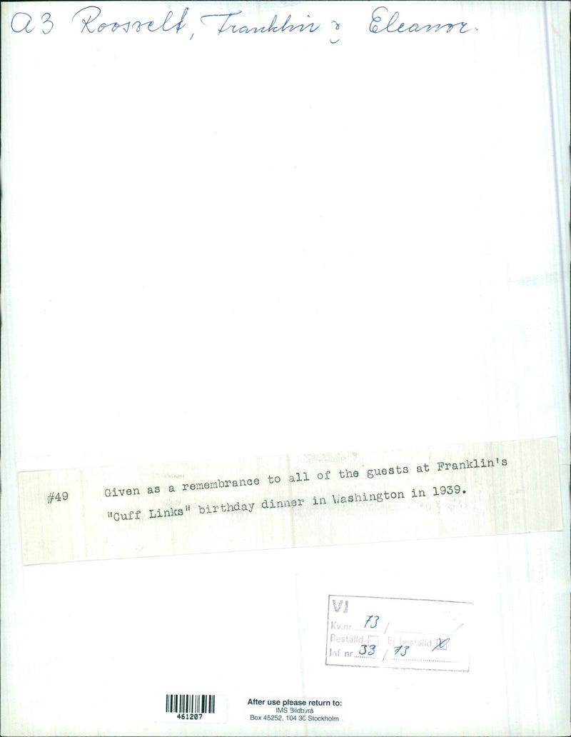 Franklin Roosevelt's "Cuff Links" birthday dinner souvenir - Vintage Photograph