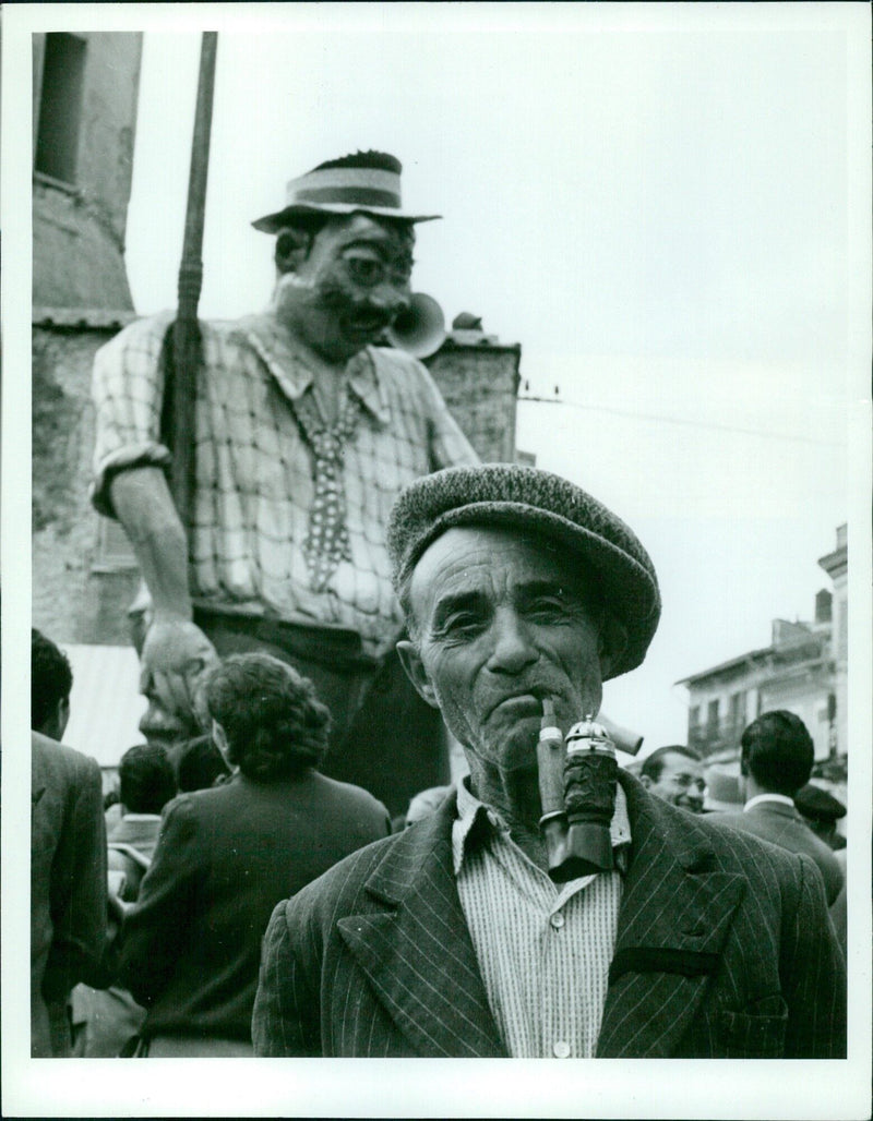 Tough old countryman at wine fountain - Vintage Photograph