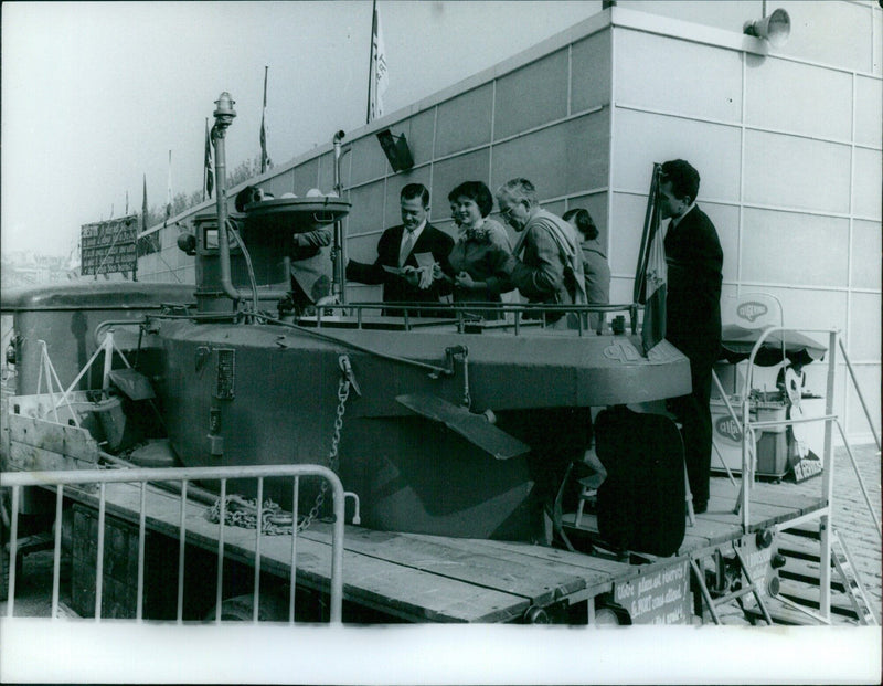 Captain Henderson in front of a "pocket submarine" - Vintage Photograph