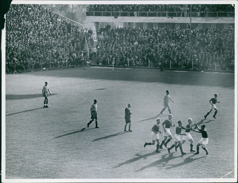 Celebration after the winning goal between Norway and Sweden - Vintage Photograph