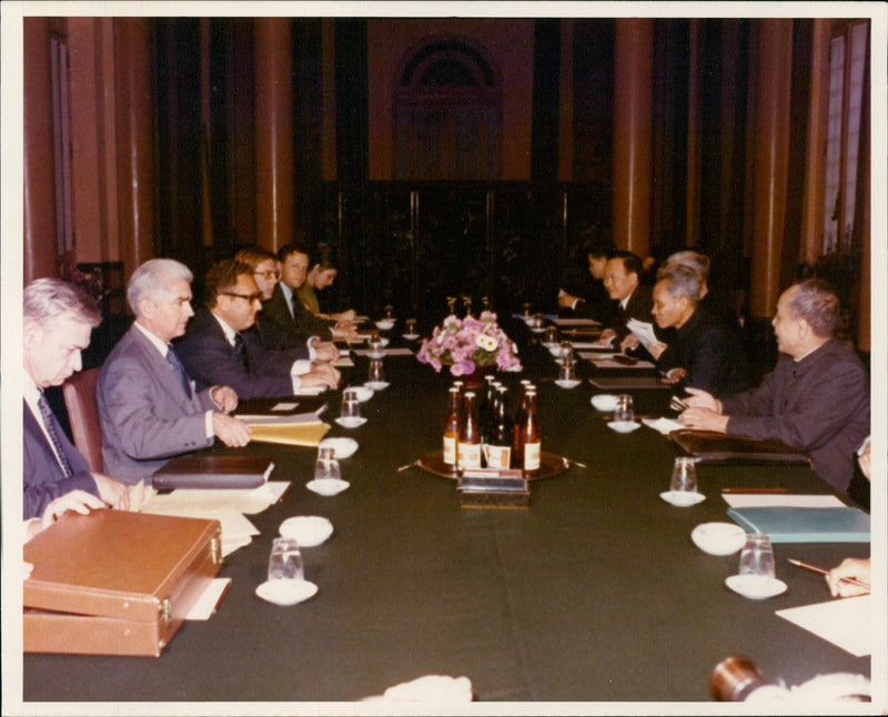 Dr. Henry Kissinger and North Vietnamese Prime Minister Pham Van Dong in Hanoi - Vintage Photograph