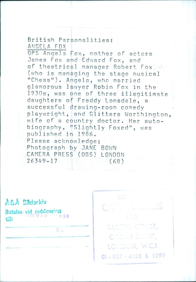 Angela Fox OPS - Vintage Photograph