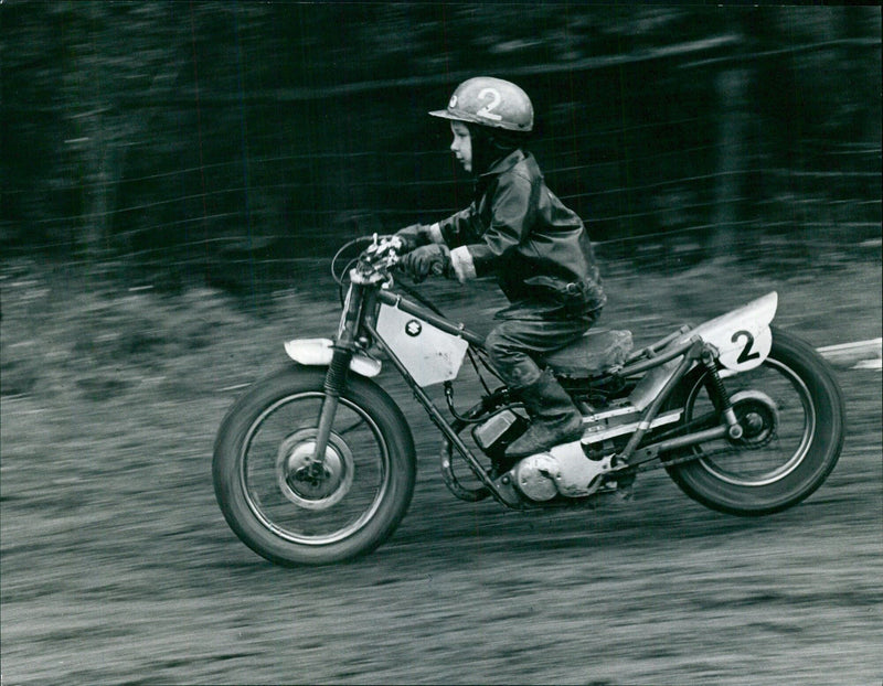 Young Keir Doe racing on his homemade mini scrambler - Vintage Photograph