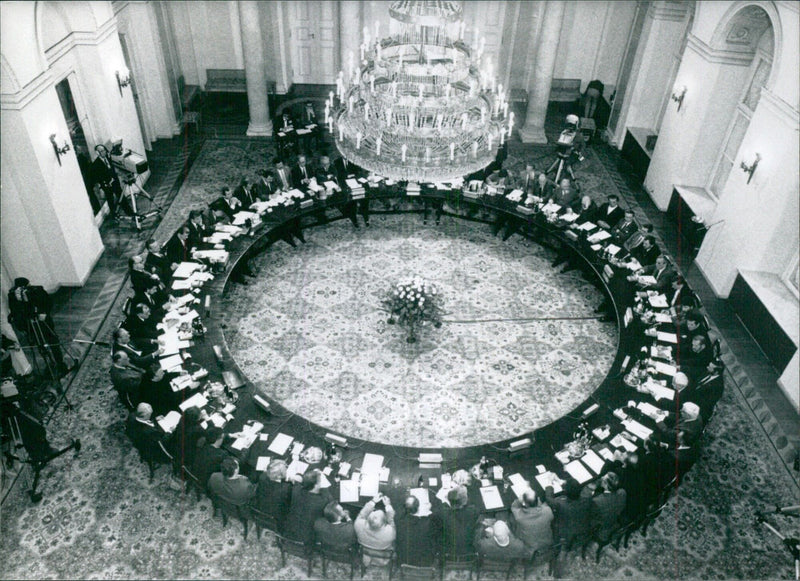 Round Table Talks in Session - Vintage Photograph