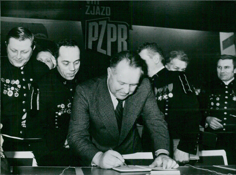 Stanisław Kania with coal miners - Vintage Photograph