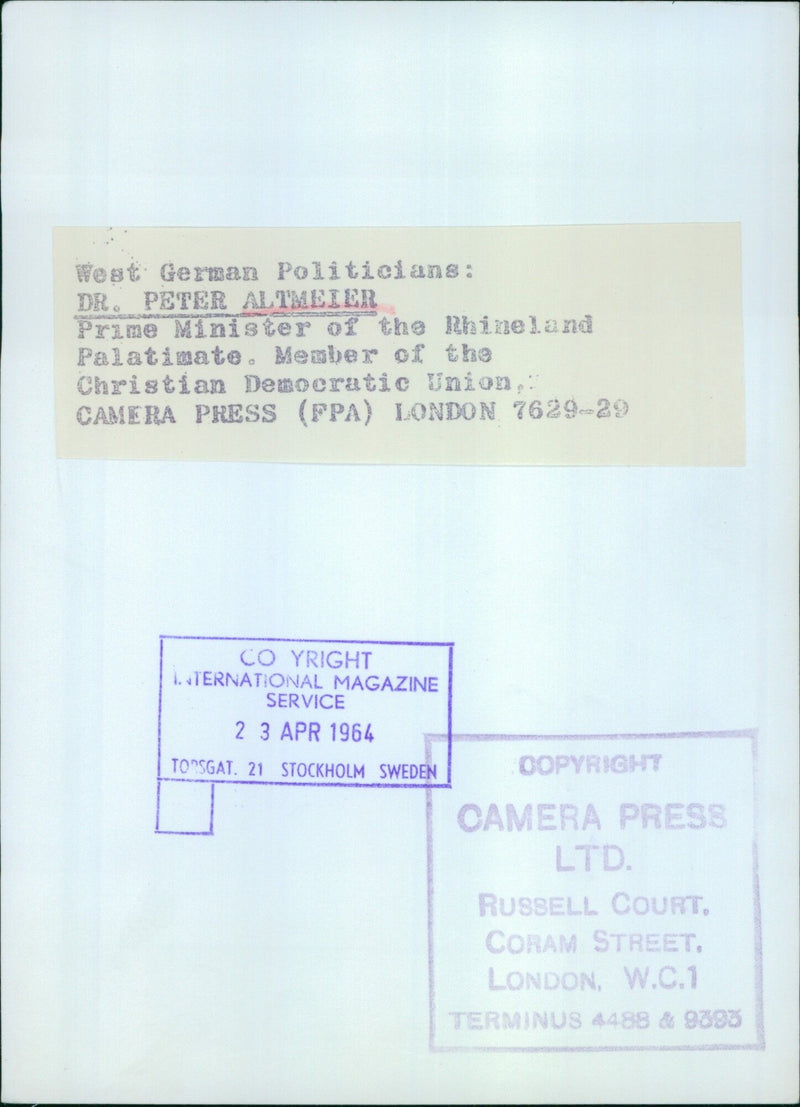 DR. PETER ALTMEIER, Prime Minister of the Rhineland Palatinate - Vintage Photograph