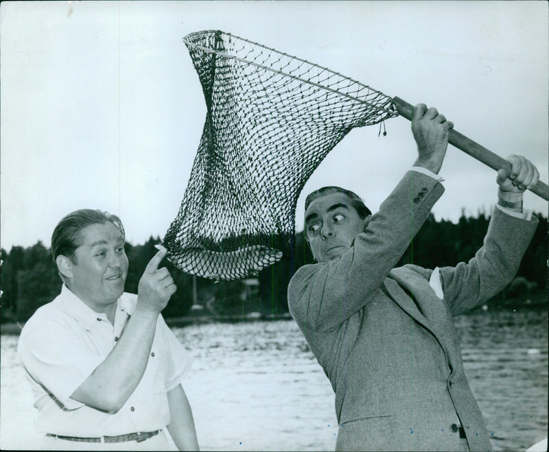 Jussi Björling fishing with Eddie Cantor at our summer place Stars - Vintage Photograph