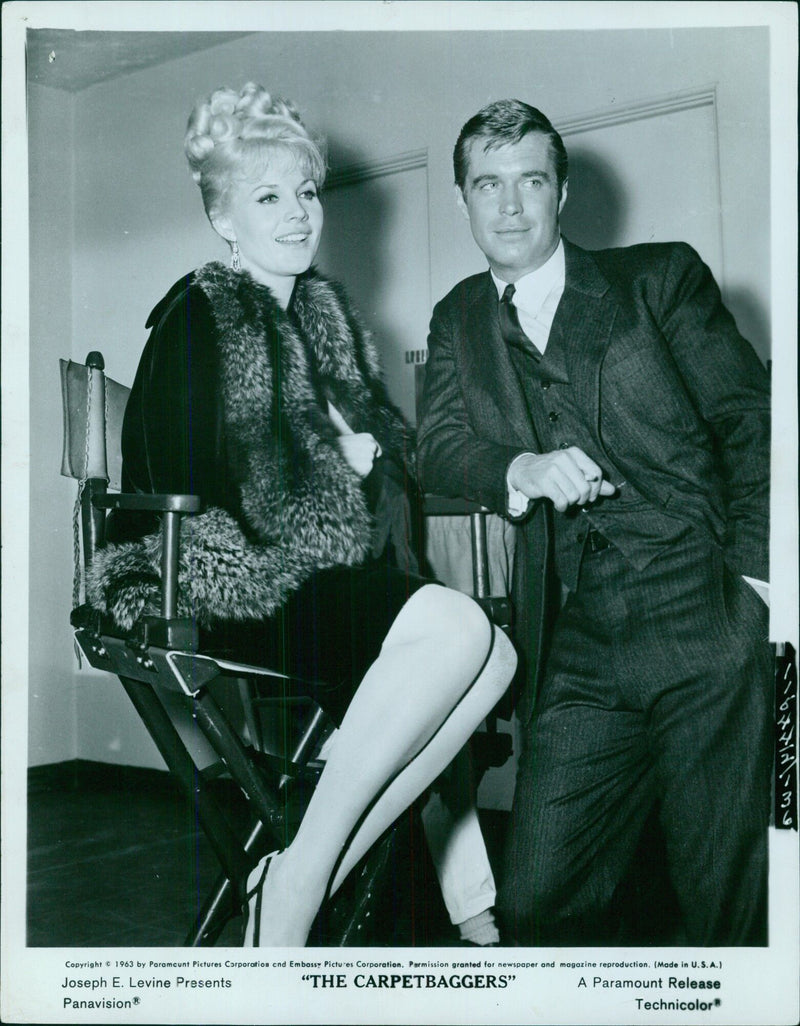 Carroll Baker and George Peppard on set of "THE CARPETBAGGERS" - Vintage Photograph