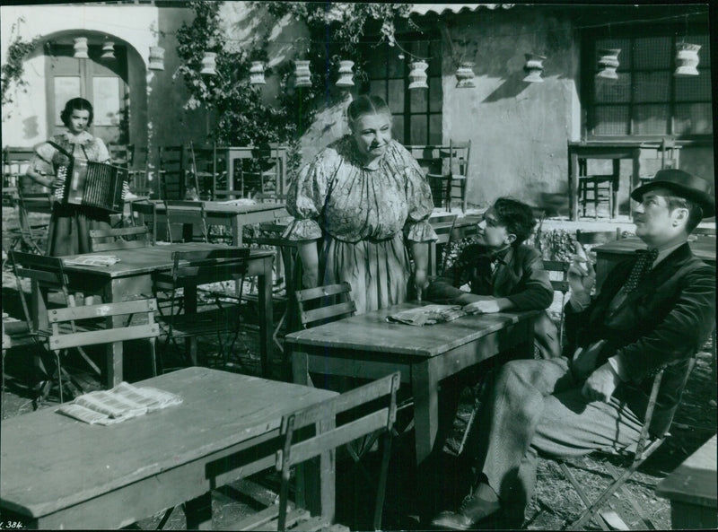 Scene from "A Happy Vagabond" with Chevalier, Desmond cuaurice Testero. Margaret Lockwood DUN - Vintage Photograph