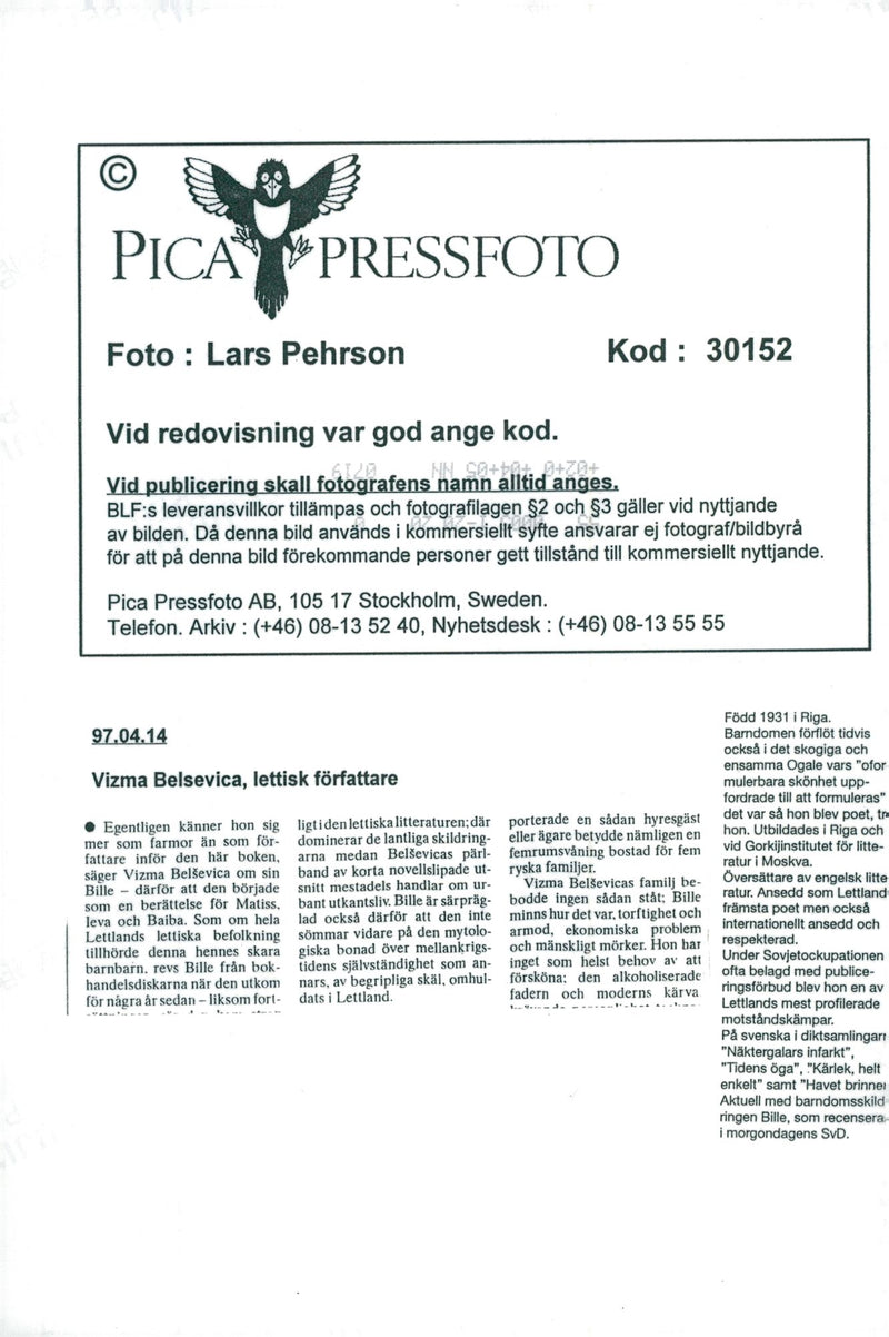 Vizna Belsevica, poet Latvia - Vintage Photograph