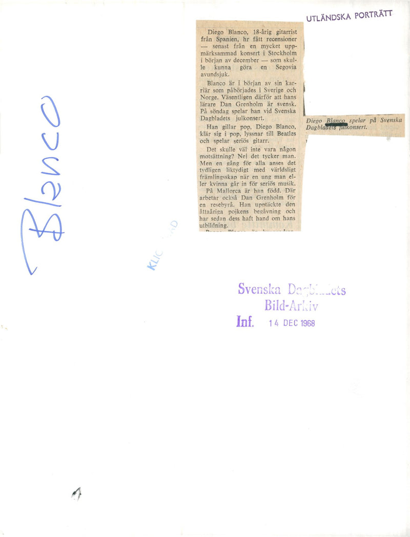 Diego Blanco, musician - Vintage Photograph