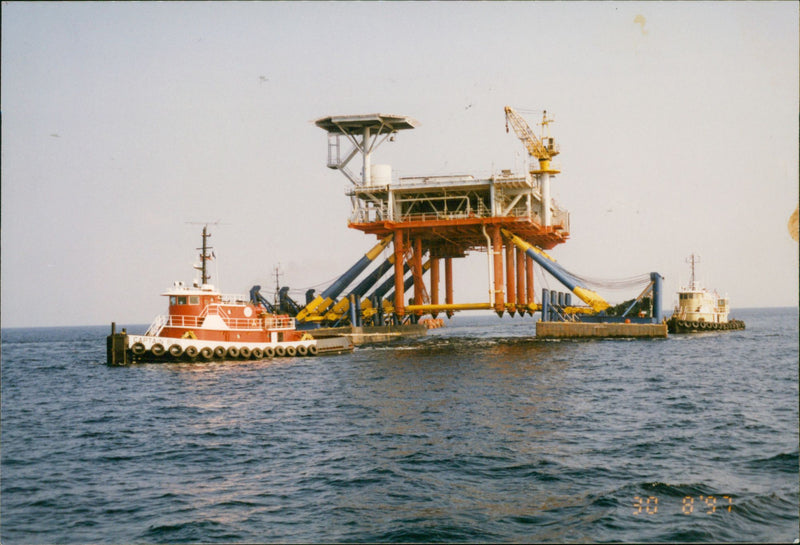 Oil rigs offshore - Vintage Photograph