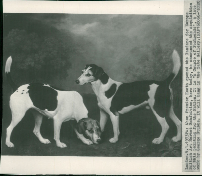 "A Couple of Foxhounds", a late work by George Stubbs. - Vintage Photograph