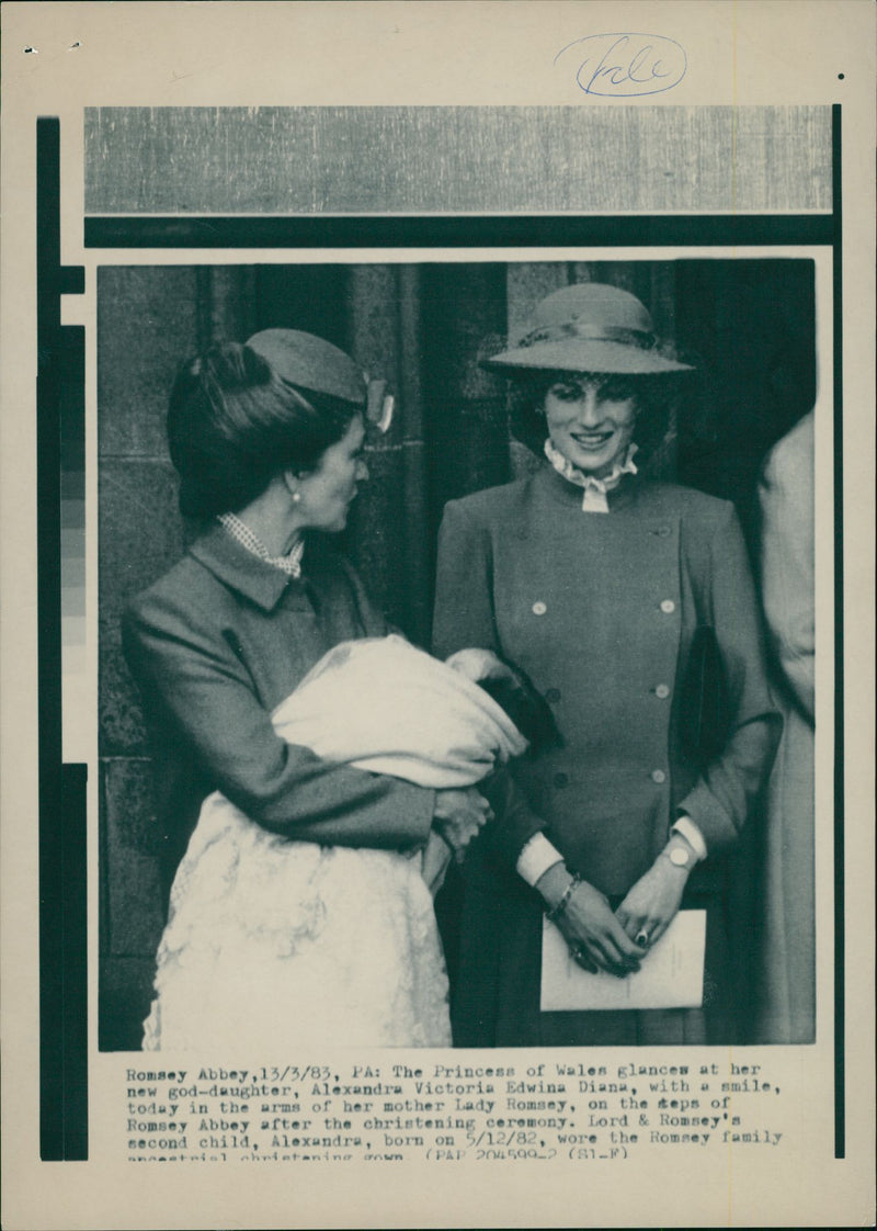 princess diana of wales at her new god daughter. - Vintage Photograph