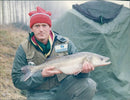 Stewart nets a big zander. - Vintage Photograph