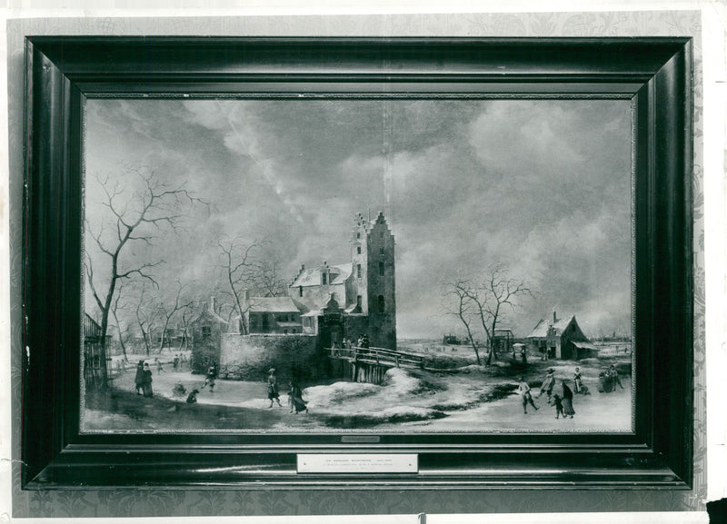 A winter landscape with a moated house - Vintage Photograph
