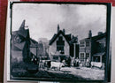 View of houses with group of animals and people by david hodgson. - Vintage Photograph