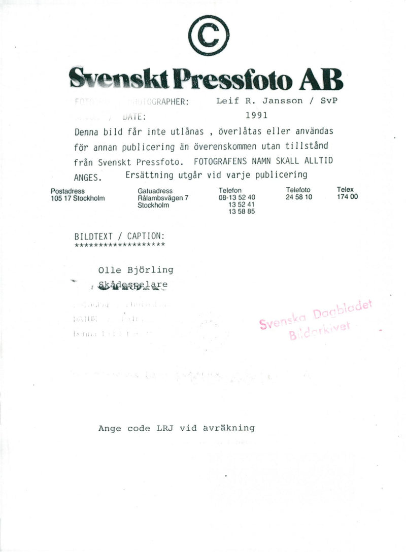 Olle Björling - Vintage Photograph