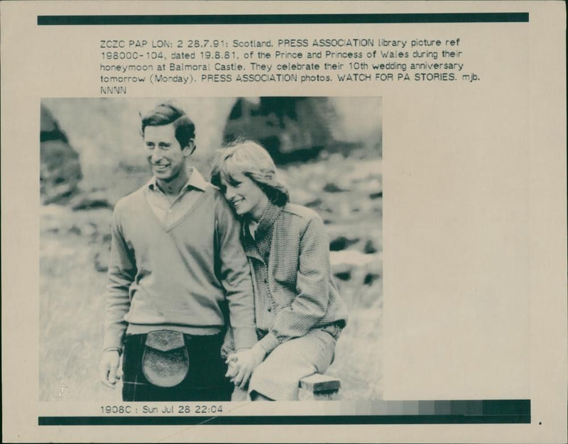 Prince Charles and Princess Diana of Wales during their honeymoon - Vintage Photograph