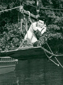 Prince Charles of Wales in a Breeches buoy - Vintage Photograph