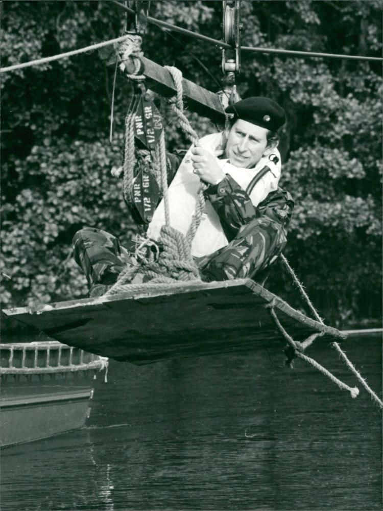 Prince Charles of Wales in a Breeches buoy - Vintage Photograph