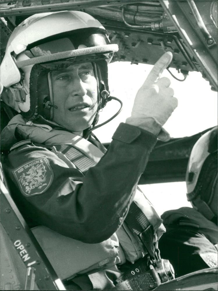 Prince Charles of Wales during helicopter lesson - Vintage Photograph