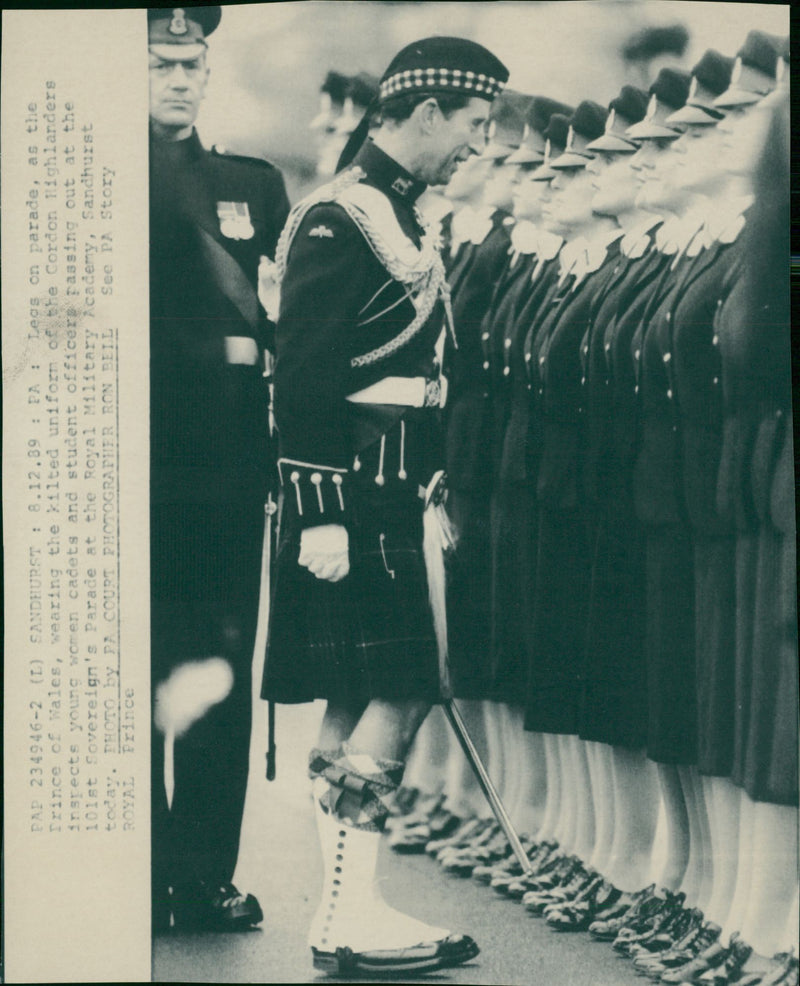 Prince Charles inspects young women cadets and student officers - Vintage Photograph