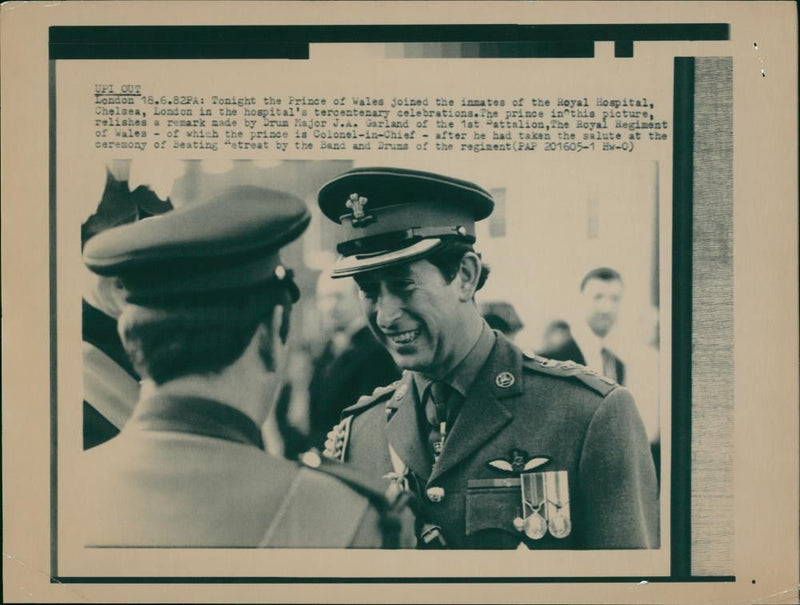 Prince Charles of Wales joined the inmates of the Royal Hospital - Vintage Photograph