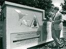 Duke of Westminster examines the monolith he unveiled at Sutton Bridge. - Vintage Photograph