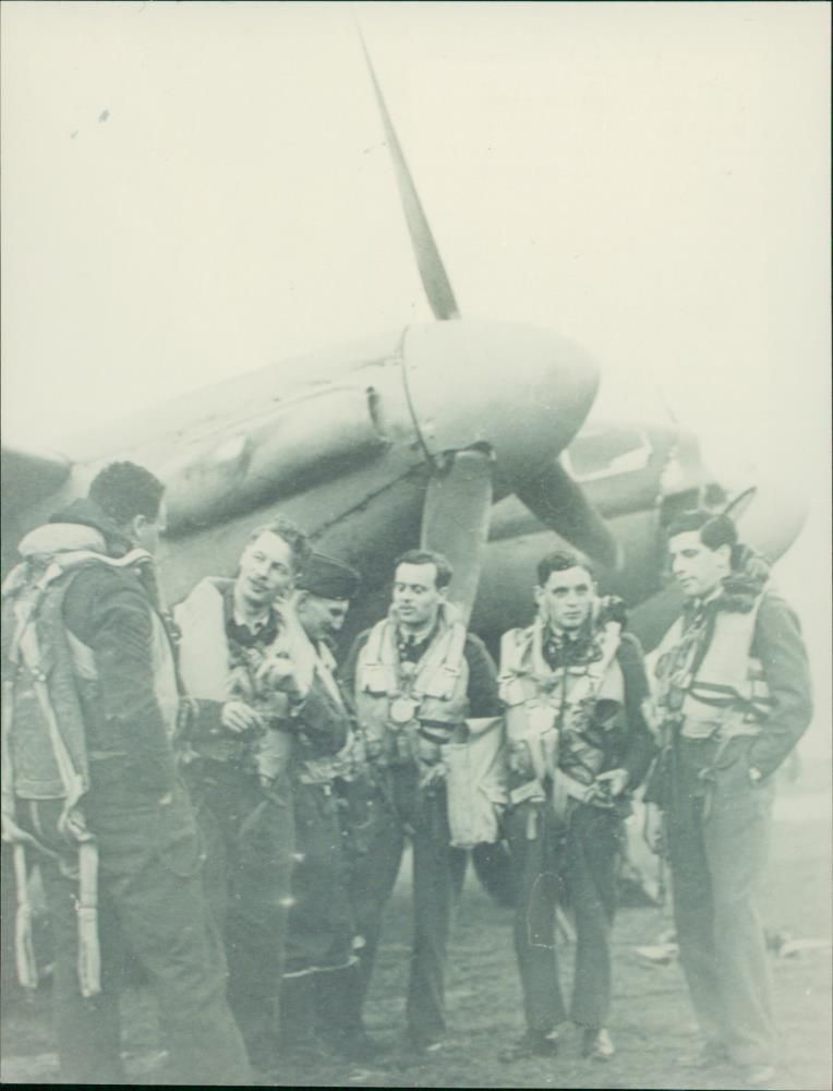 Squadron crew near a plane. - Vintage Photograph