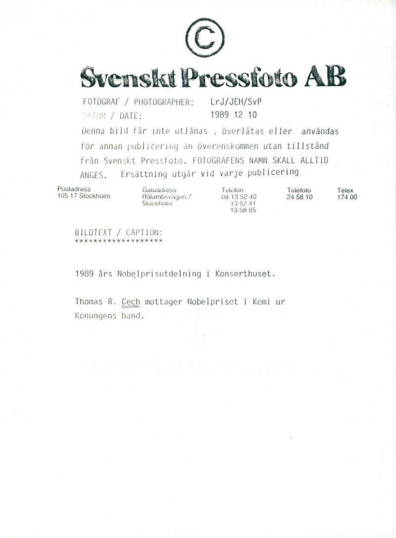 Thomas R. Cech at the Nobel Prize Awards in the Concert Hall - Vintage Photograph