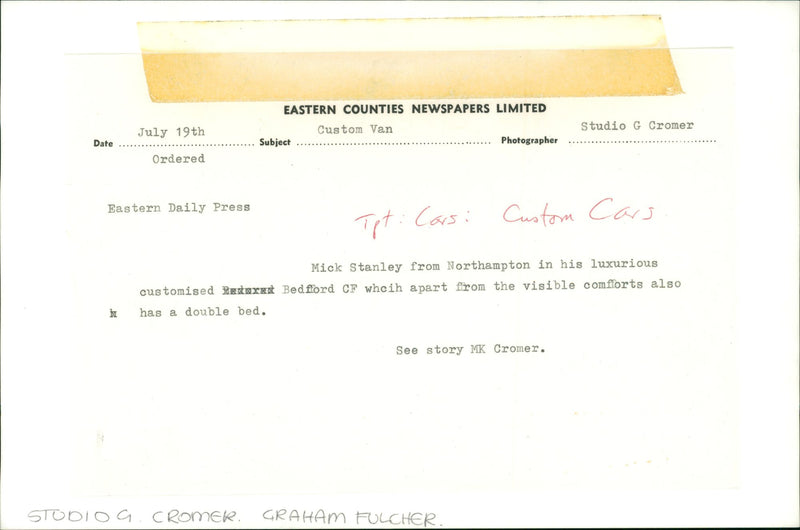 Cars: Customised & Specialised: Custom Van of Mick Stanley - Vintage Photograph