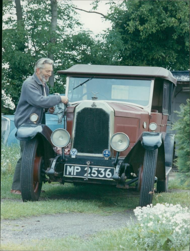Ray Canning with his 1928 swift car. - Vintage Photograph