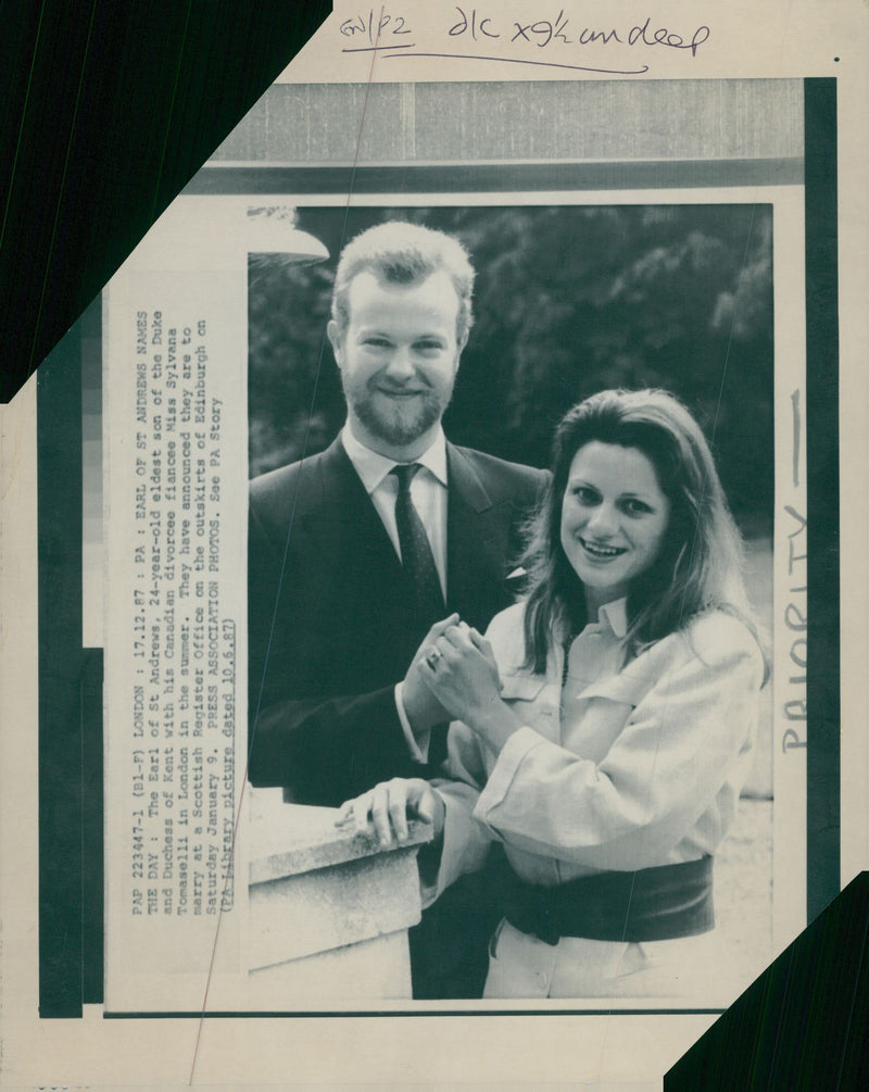The Earl of St. Andrews with his fiancee Miss Sylvana Tomaselli. - Vintage Photograph