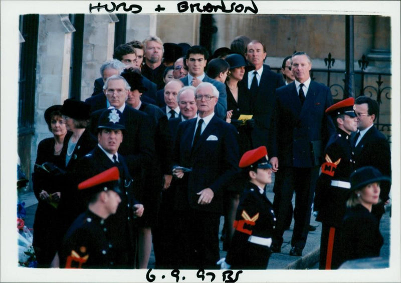 Douglas Hurd and Richard Branson in Princess Diana Funeral. - Vintage Photograph