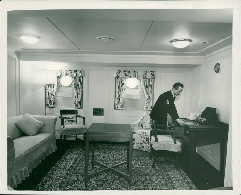 This was Prince Charles's study afloat. - Vintage Photograph