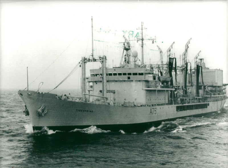 The navys royal fleet auxiliary service fuel tanker tidespring. - Vintage Photograph