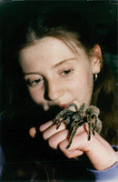 Amanda Webster with a Chilean-Rose Tarantula. - Vintage Photograph